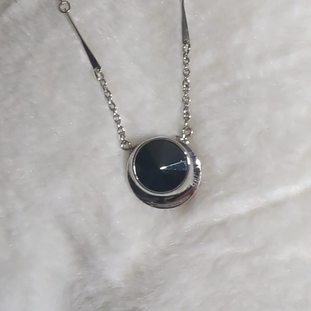 Vintage Sarah Coventry Hematite Rivoli Pendant Necklace - Silver Tone - Picture 5 of 7